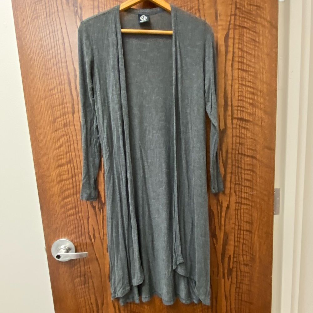 Bobeau Grey heather‎ super soft open front trench coat length cardigan